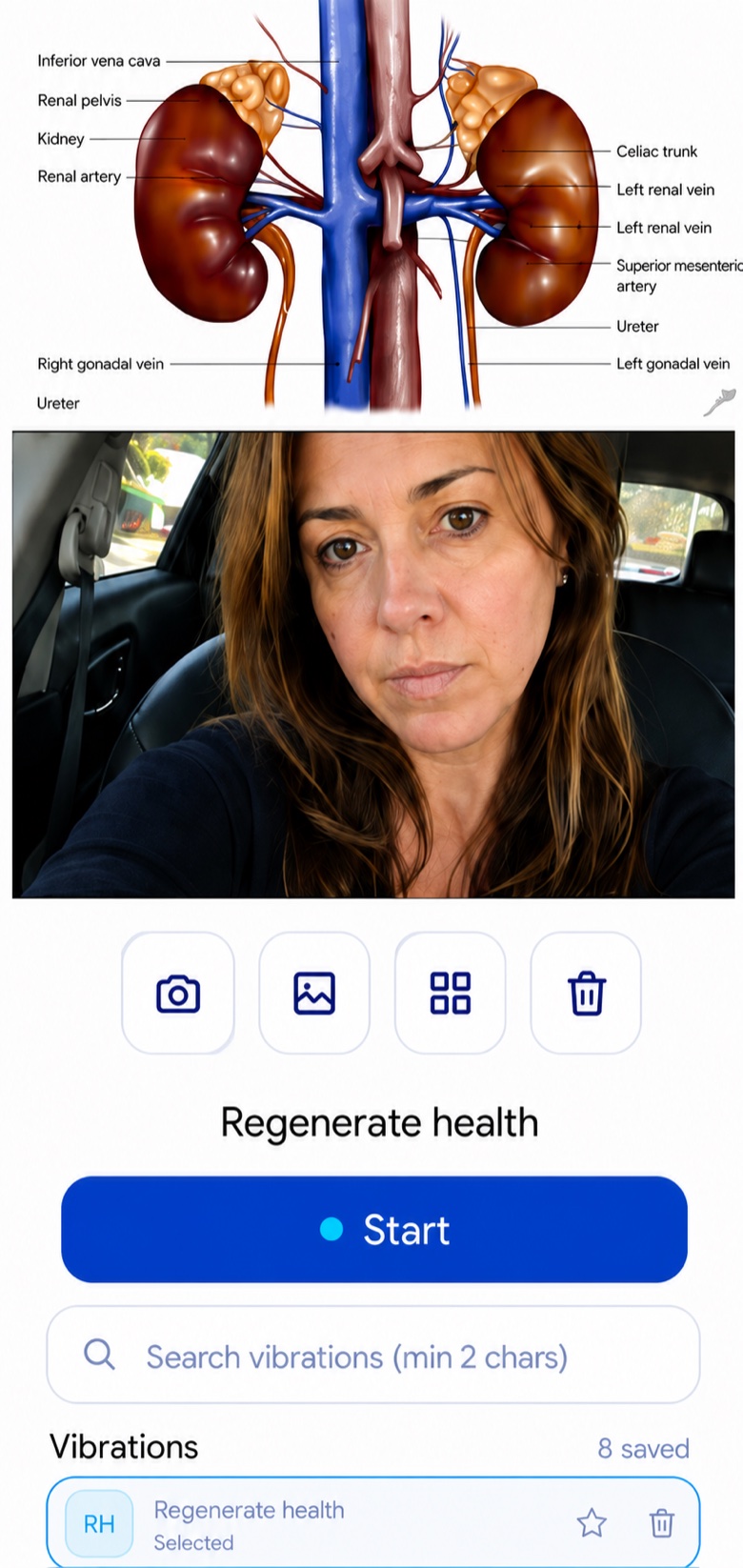 Vibe Heal charging a photo with the Regenerate health vibration
